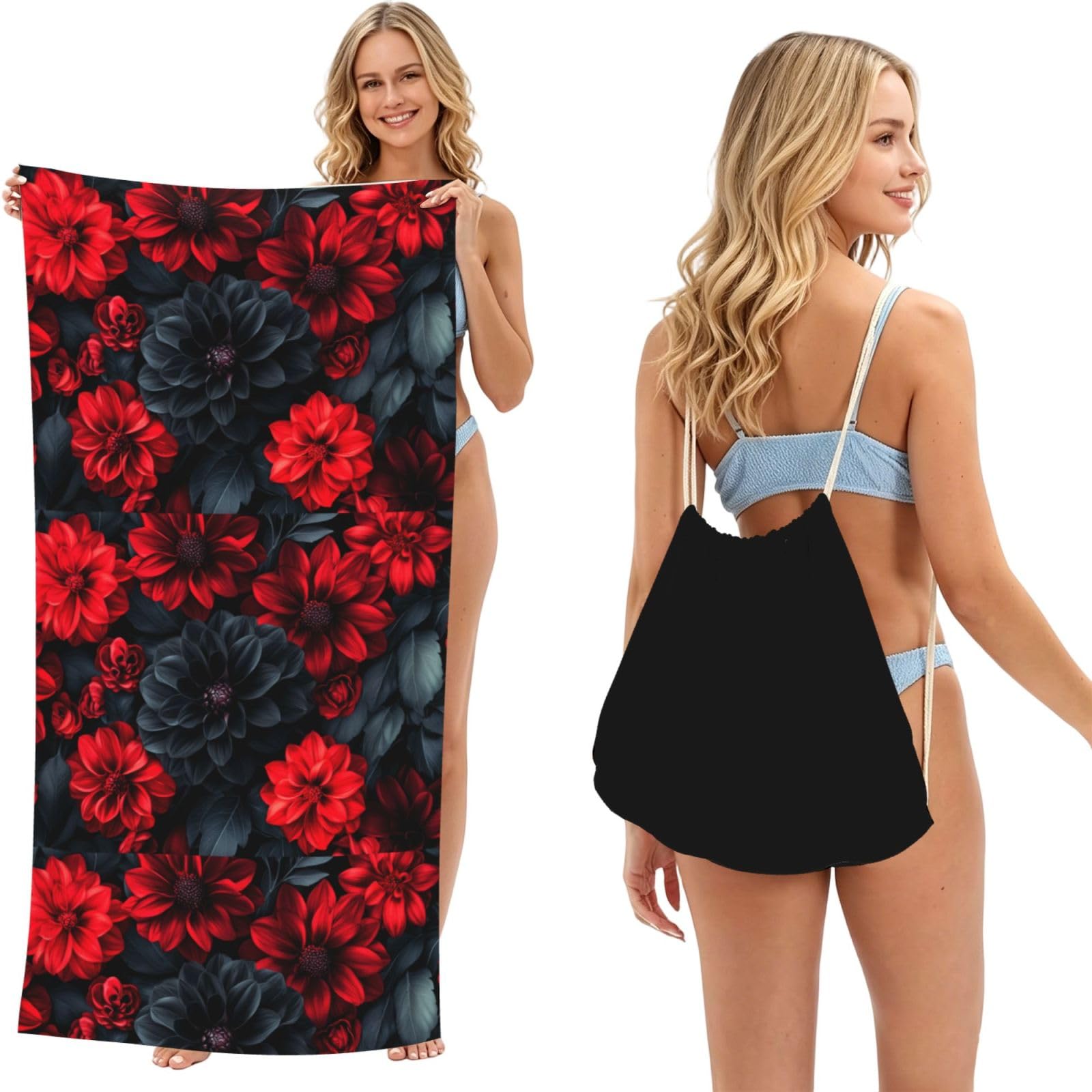 SKGOHLH Noble and mysterious rose 2in1 Packable Beach Towel Bag Women