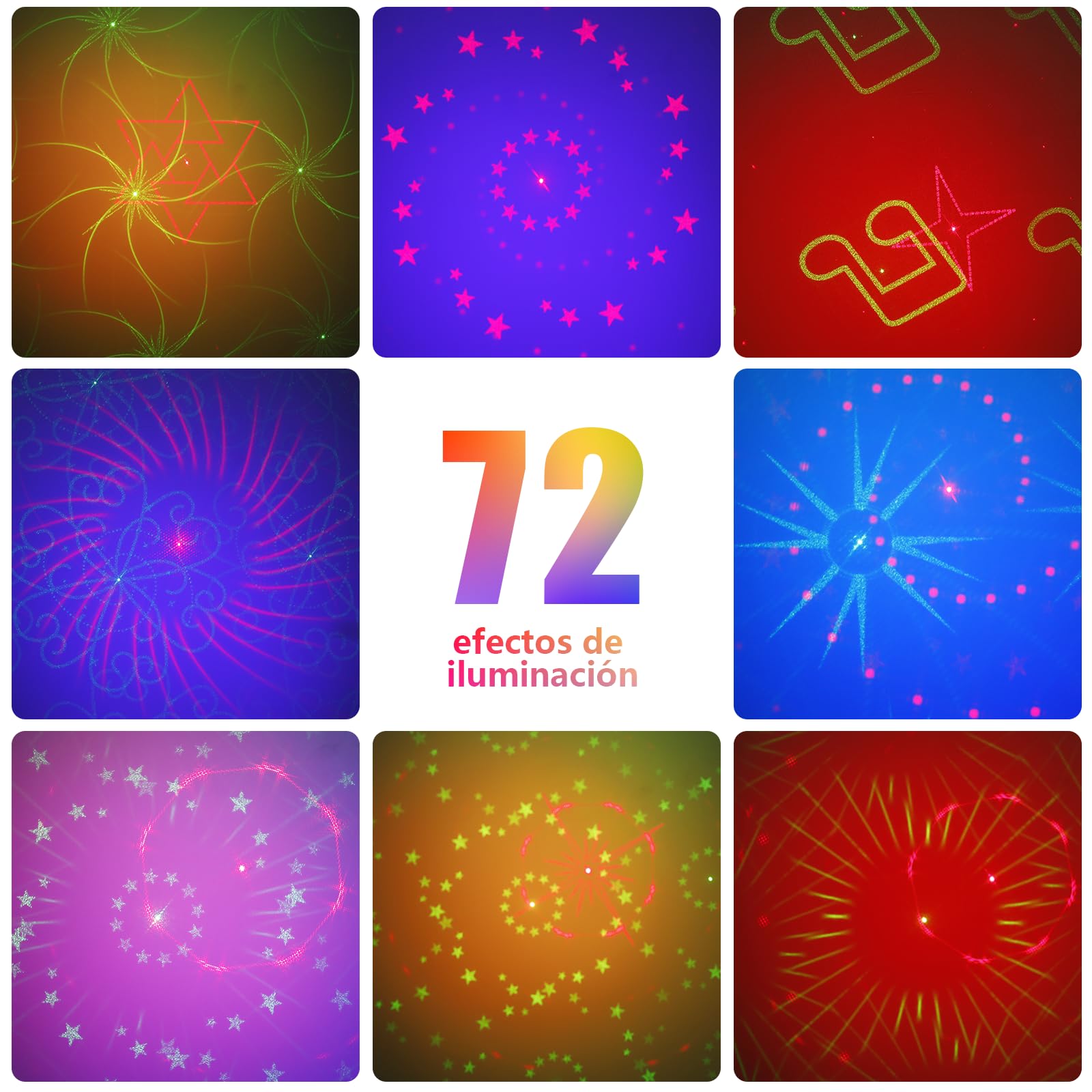 Tomshine 3-en-1 Mini Luz de Fiesta, 72 Patrones, Luz Disco RGB con Control Remoto y Control de Sonido, Estroboscopio RGB, Caja de Aluminio Negro, Ideal para Fiestas, Cumpleaños, Escenarios