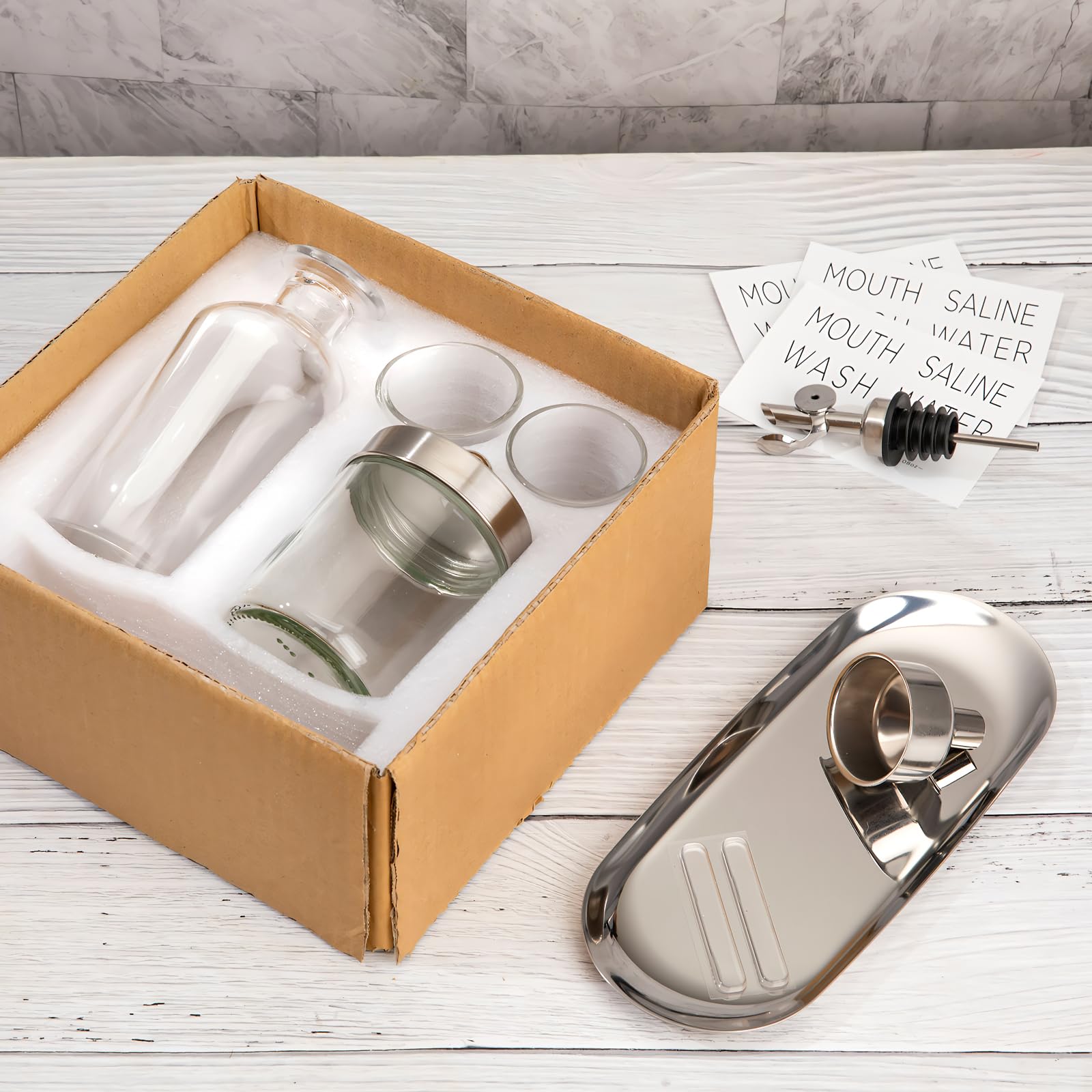 Juego de vasos de vidrio para enjuague bucal 11.5 oz plateado