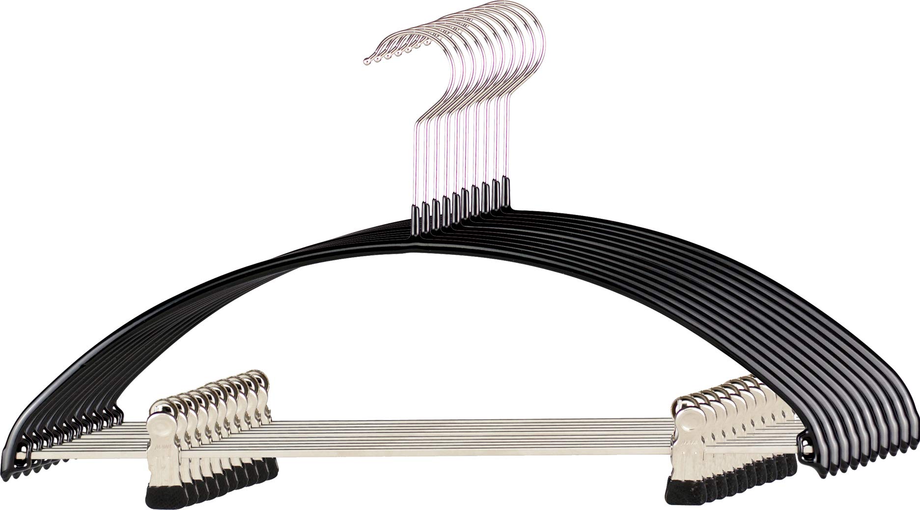 MAWA Perchas Antideslizantes que Ahorran Espacio, Modelo Economic PK, con Barra y Pinzas, para Camisetas, Pantalones, Faldas y Tops, Giratorias 360°, 36cm, Negro