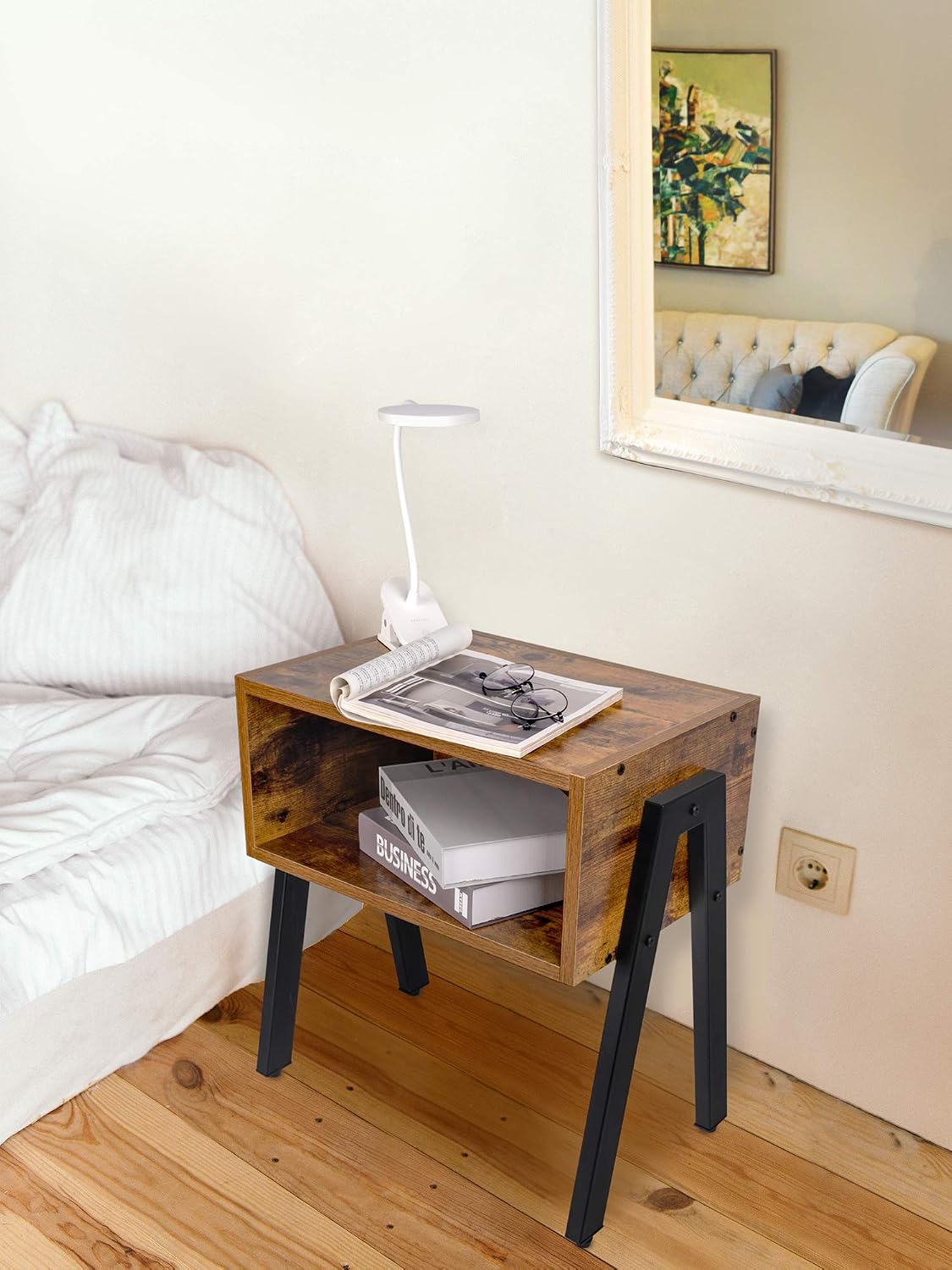 HOMEKOKO Nightstand, Set of 2 Stackable End Table, Side Table for Small Spaces, Industrial Accent Furniture, Metal Frame, Rustic Brown
