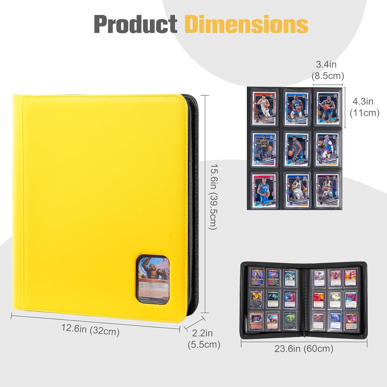 ProCase Top Loader Binder, 9 Pocket Holds 324 Toploaders, Waterproof PU Leather with Non-PVC Pockets for Trading Cards or Sports Cards, Compatible with TCG, MTG in 3"x4" Toploader -Yellow