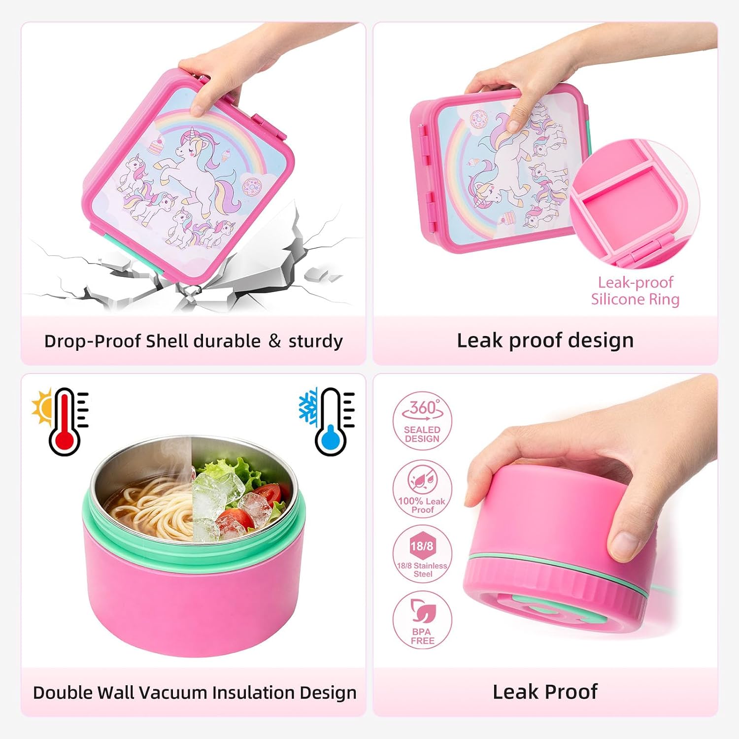 Kids Bento Lunch Box with 12oz Insulated Food Jar, 4-Compartment Lunch Box image 3