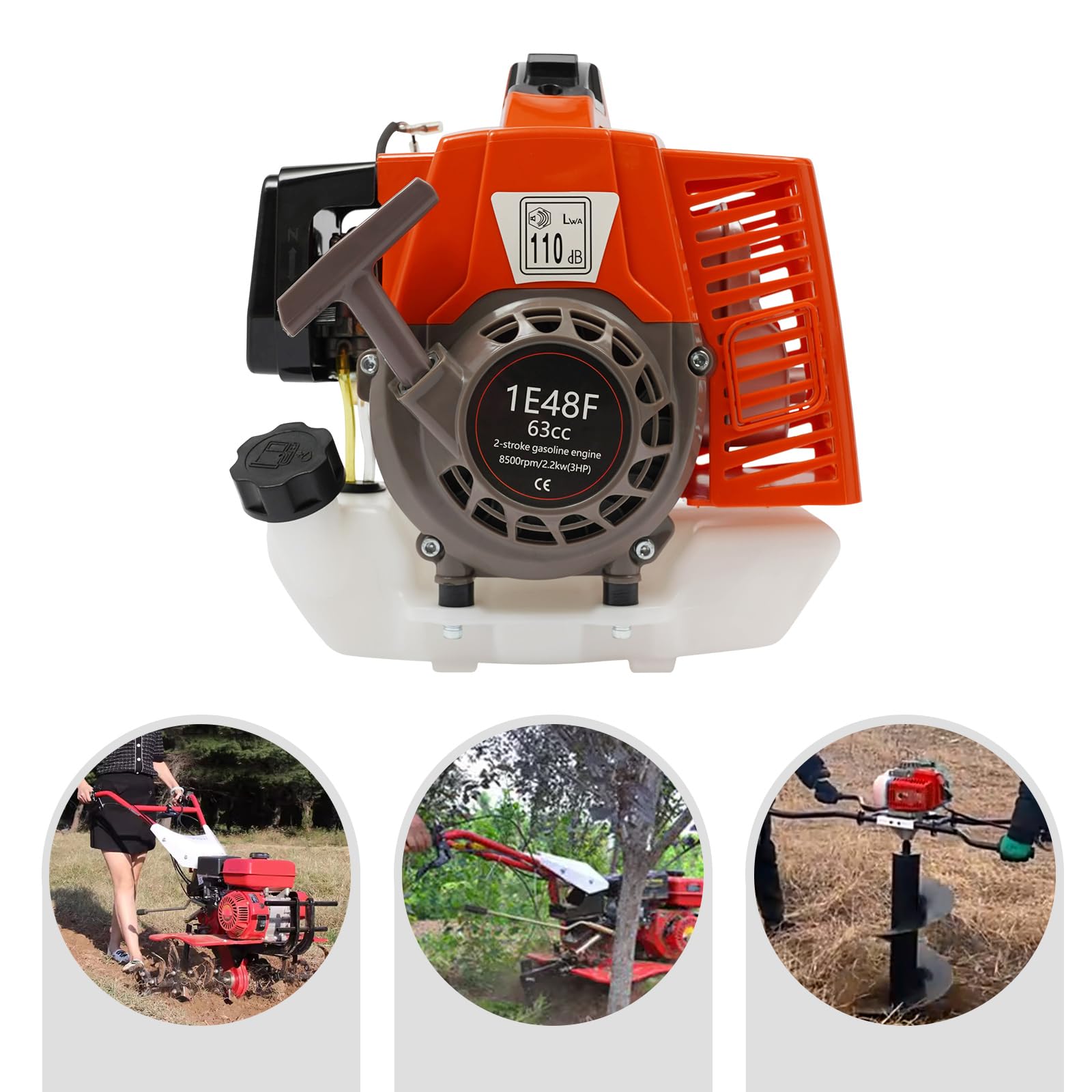 63cc Single Cylinder Gasoline Engine 2.2KW Pull Start 63CC 2-Stroke ...