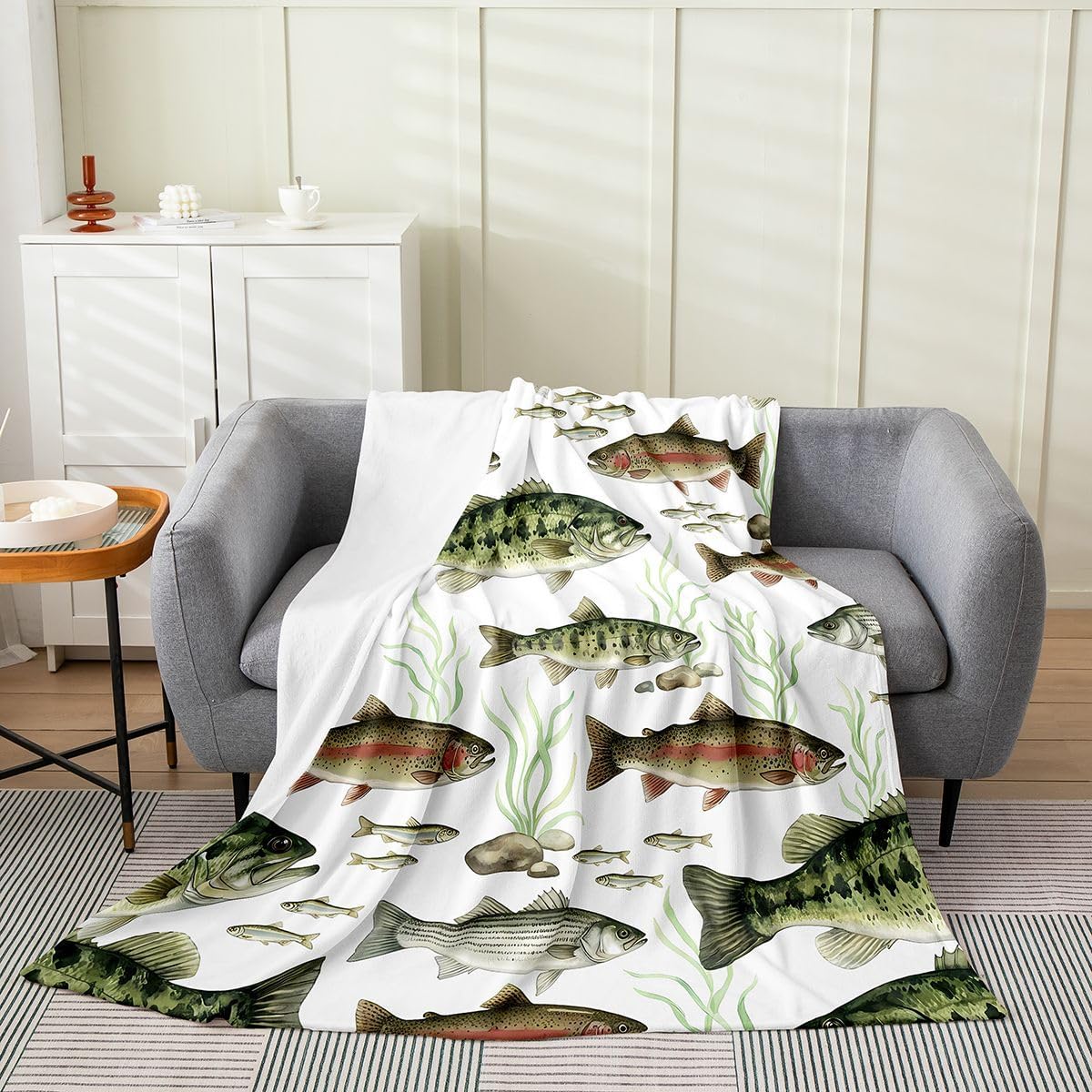 Erosebridal Hunting and Fishing Flannel Blanket Western Country Woodland Animal Fuzzy Plush Throw Pike Fish Fishing Fleece Blanket for Kids Boys Girls,Lodge Leopard Decor for Bed Couch Baby 30"x40"