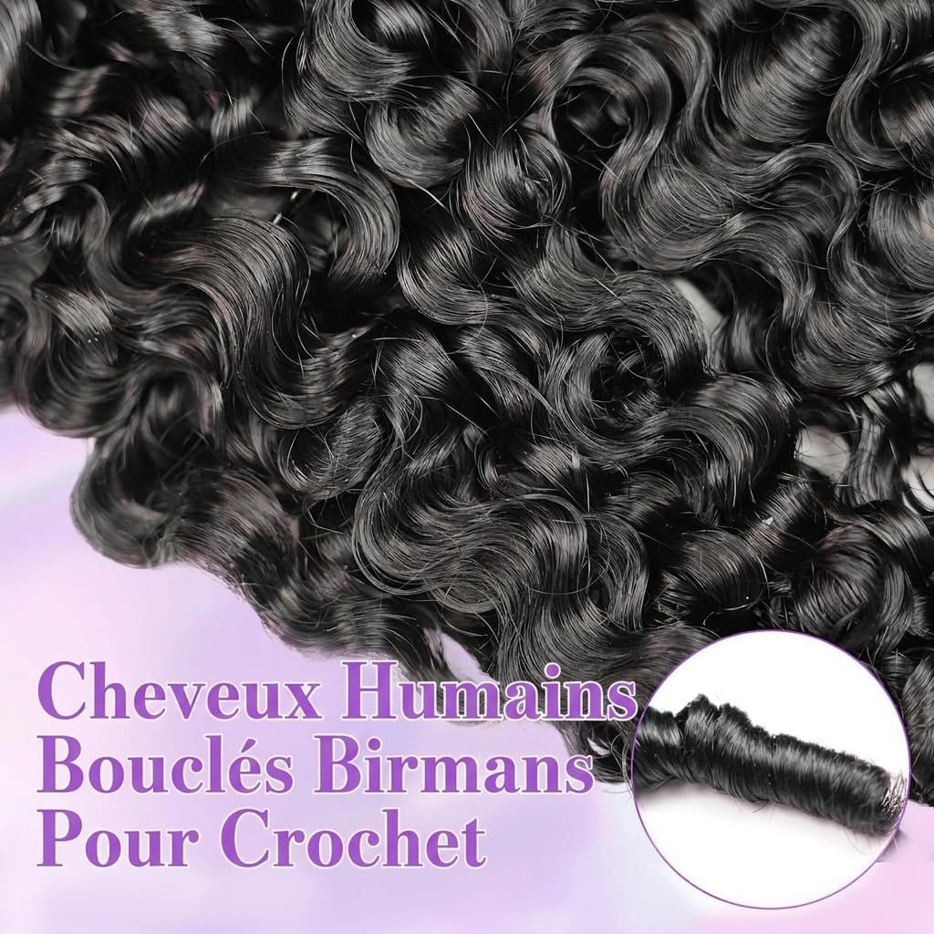 Blinghair Extension de Cheveux Humains au Crochet Boucle Birmane, Mèches de Cheveux Bouclés Pré-séparés pour Tressage Crochet, 50 Strands (50g par Paquet), Noir Naturel, 20 Pouces, 1 Paquet