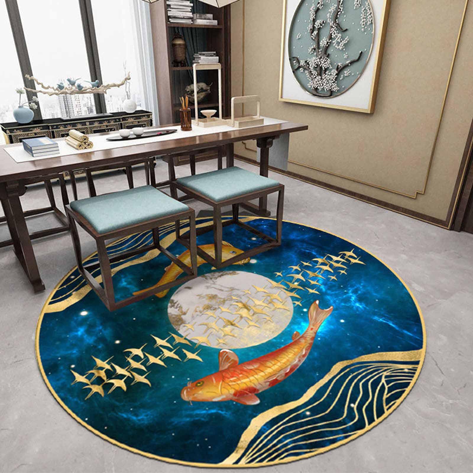 Tapis Bleu Orange Beige Salon Tapis Cercle pour Salon Chambre Salle à Manger Orientaux Classiques élégants 60cm 80cm 100cm 120cm 140cm 160cm 180cm 200cm