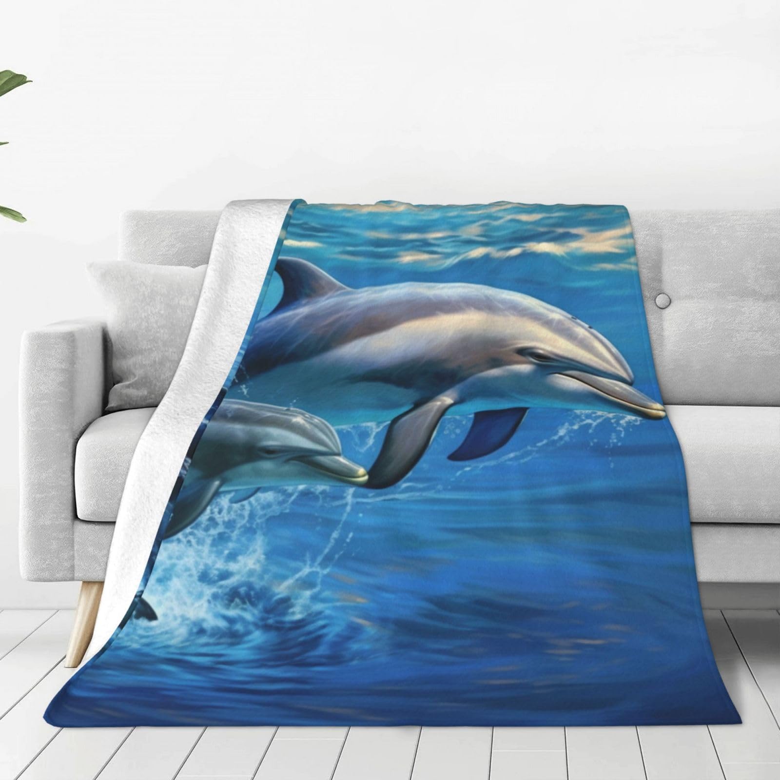 Couverture en micro polaire dauphin 203x152 cm pour lit et canapé