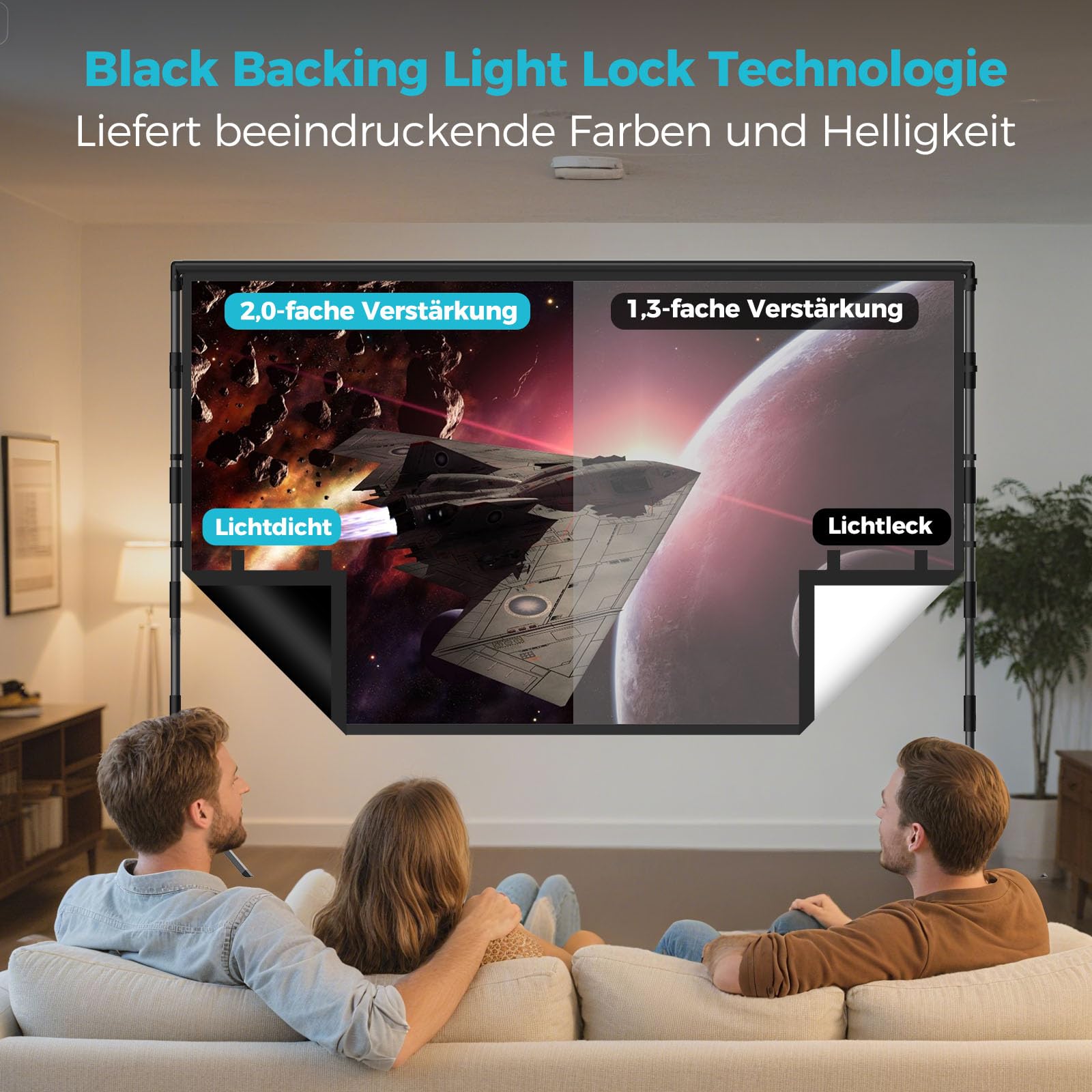 120 Zoll Beamer Leinwand mit Stativ – LEORFI Outdoor & Indoor Projektor Leinwand mit schwarzer Rückseite, Faltfrei, Tragbar, 16:9 4K HD, inkl. Tragetasche für Garten & Heimkino
