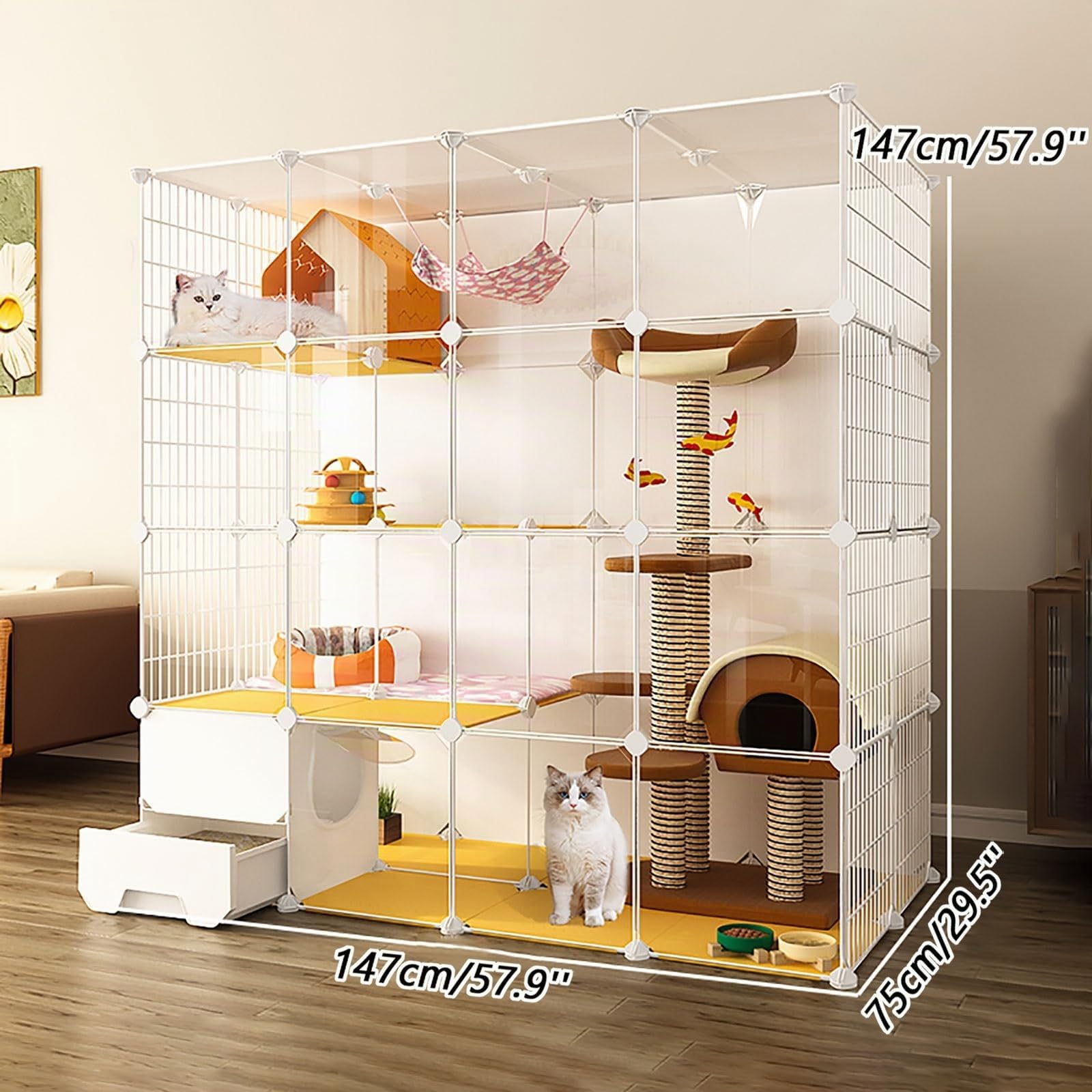 EsEntL Gabbie per Gatti di Grandi Dimensioni da Interno, Box Fai-da-Te Con Lettiera, Cuccia Staccabile in Filo Metallico Semi-Chiuso, Recinto per Animali Domestici, Ampio Spazio