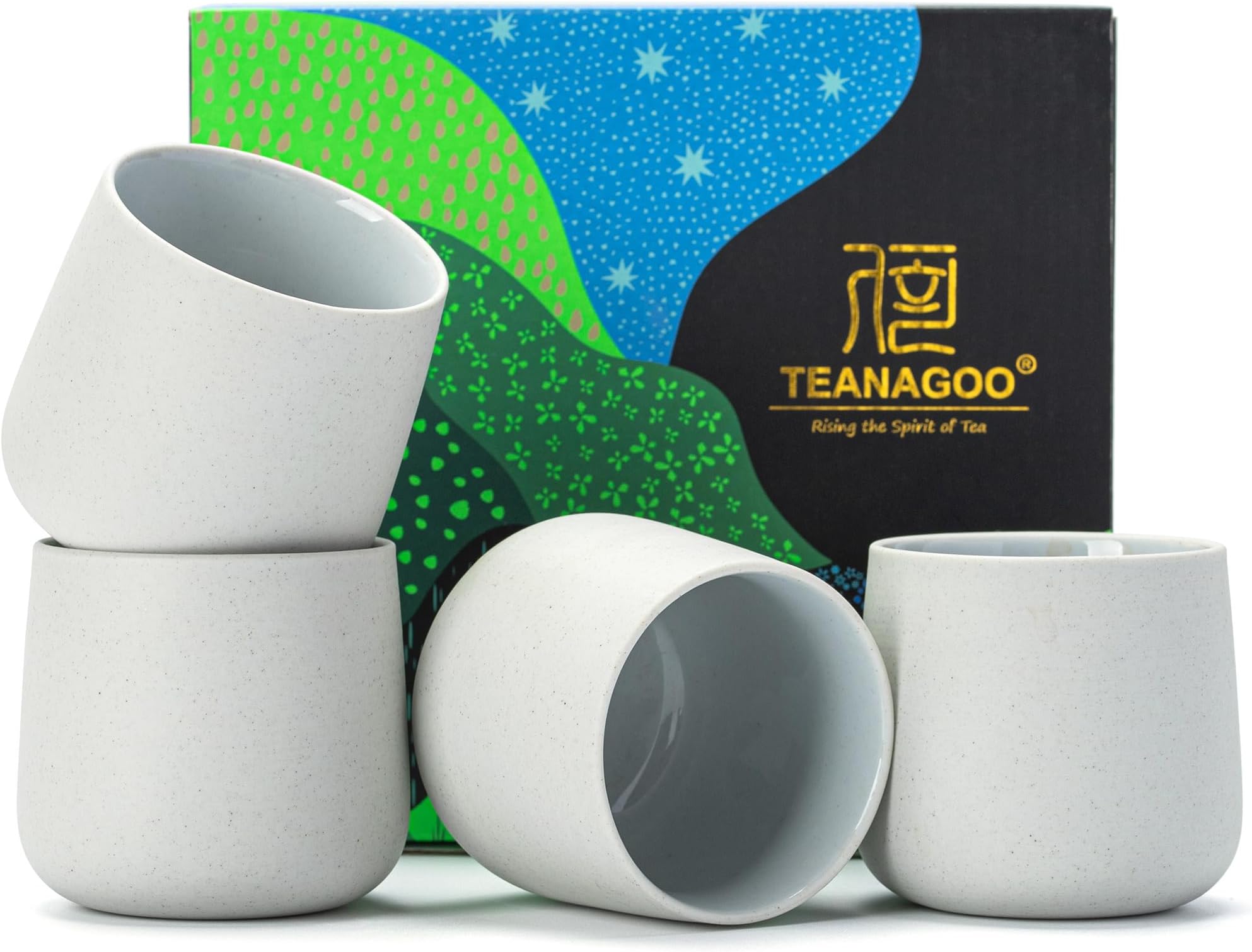 TEANAGOO Ceramic Japanese Tea Cup, 4 Pcs/box, Occupied Japan Cups, Chinese Cup, Asian Cups no Handles,Lt.Grey(7.2oz / 205 mlx 4)