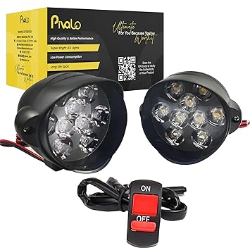 Pivalo 9 LED Fog Light 15W 9-85V DC Power Waterproof Universal Head Lamp Off-Road Driving Anti Fog Headlight with Handlebar Switch for Bike Scooty Motorcycle (White, Pack of 2)