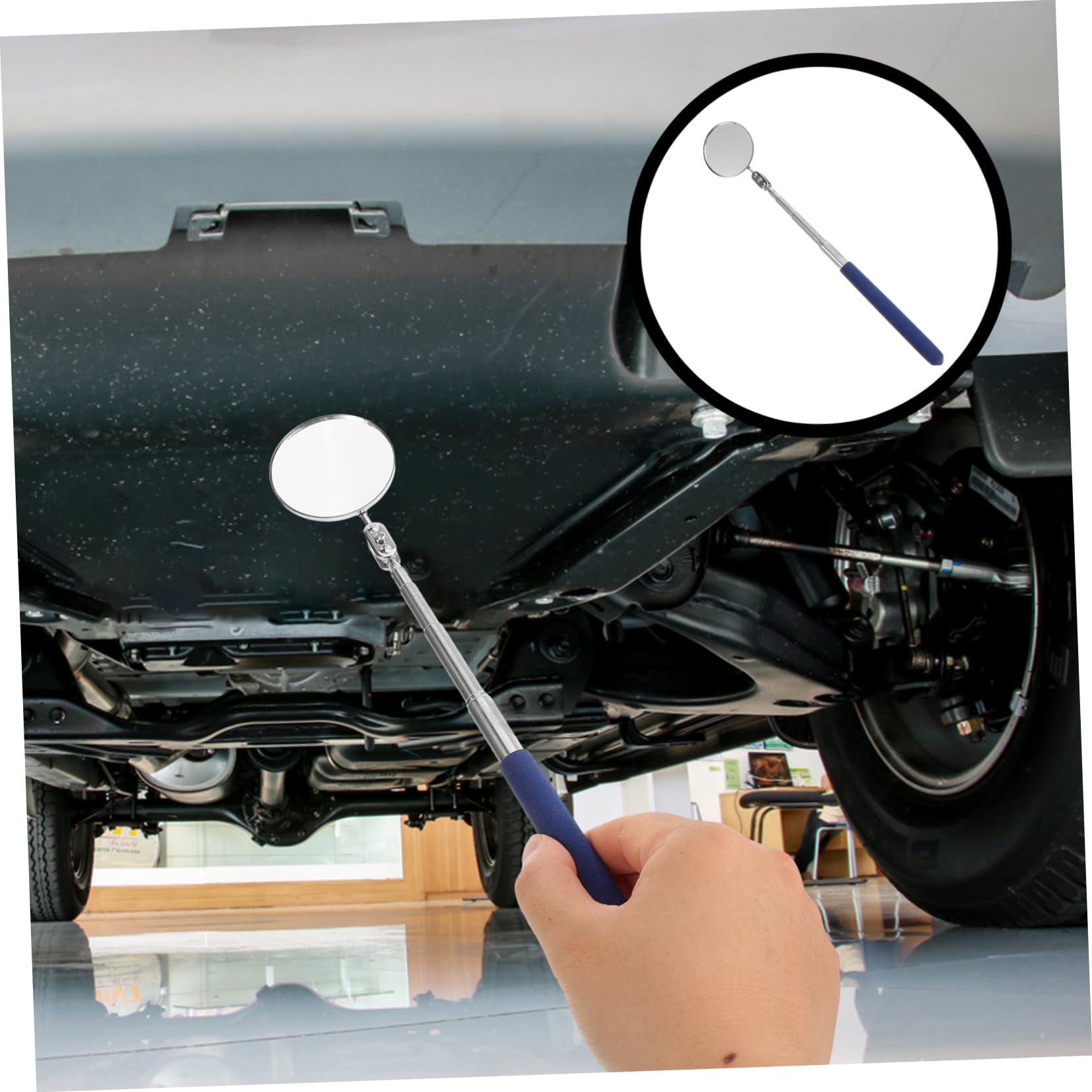 Alipis Vehicle Inspection Mirror Magnifying Extend Mechanic Under Vehicle Mirror Telescoping Magnified Auto Rear Portable Large Stainless Mirrors Telescopic Blue Rubber Sponge