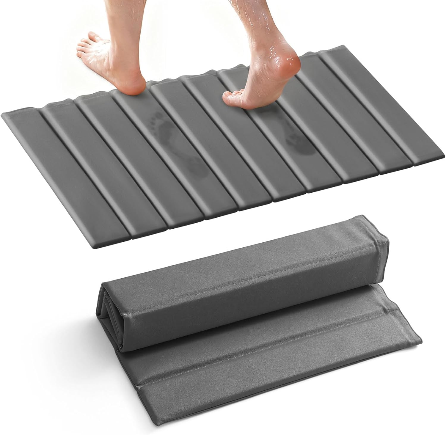 Large Stone Drying Mat for Bathroom, Foldable Stone Bath Mat, Absorbent PU Quick Dry Mat, Non-Slip Foldable Kitchen Dish Drying Mat