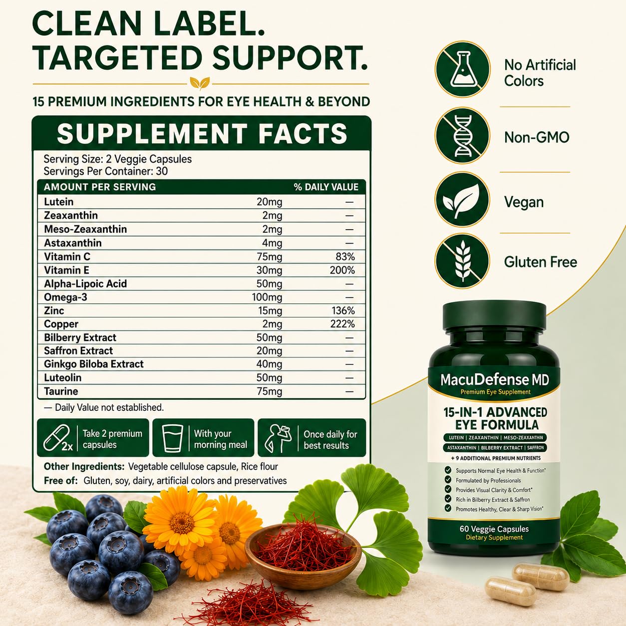 Macudefense MD 15-in-1 Advanced Eye Formula, Eye Health Supplement with Lutein, Zeaxanthin & Astaxanthin, Vision Support Formula, 60 Capsules — Amazon image 3