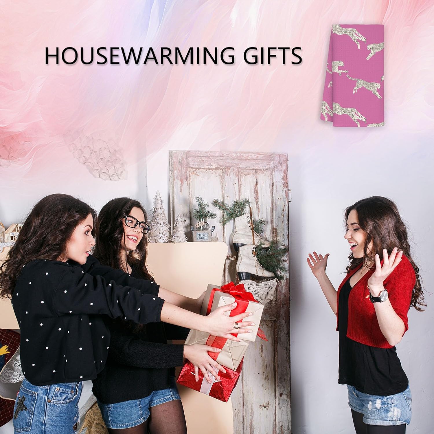 Pink Leopard Kitchen Towels - Cheetah Decor,Retro Cheetah Leopard Bathroom Pink Kitchen Decor,Preppy Pink Hand Dish Tea Towels 16×24 Inch - Image 7