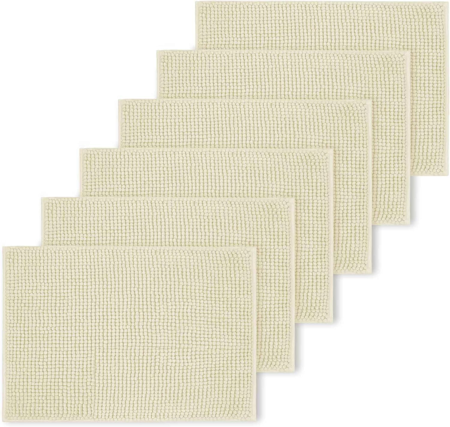 Aspire Homeware Bath Mat Non Slip Anti Mould – Cream (6 Pack) 40x60 cm Chenille Bathroom Mat