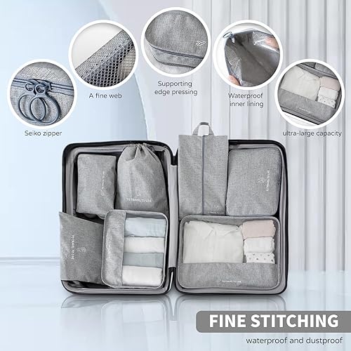 Miniatura 5 de Hugaboom, 7 cubos de embalaje, artículos esenciales de viaje, bolsas organizadoras, maletas de equipaje, organizadores de embalaje para viajes,