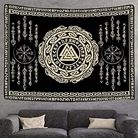 Vista 3 de F-FUN SOUL - Tapiz nórdico de vikings, tamaño grande 152 cm x 102 cm de franela suave, tapiz valknut vikingo con runas celtas, estética mitológica