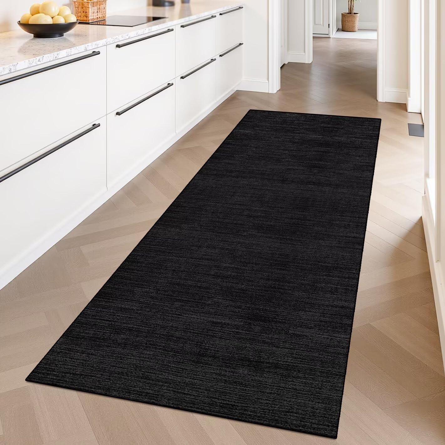 Läufer Teppich Lang Flur rutschfest Waschbar Küche Korridor Teppichläufer Schwarz Dunkelgrau 50X350CM Teppichmatten Küchenläufer Wohnzimmer Kinderzimmer Esszimmer Anpassbare Küchenteppich Meterware