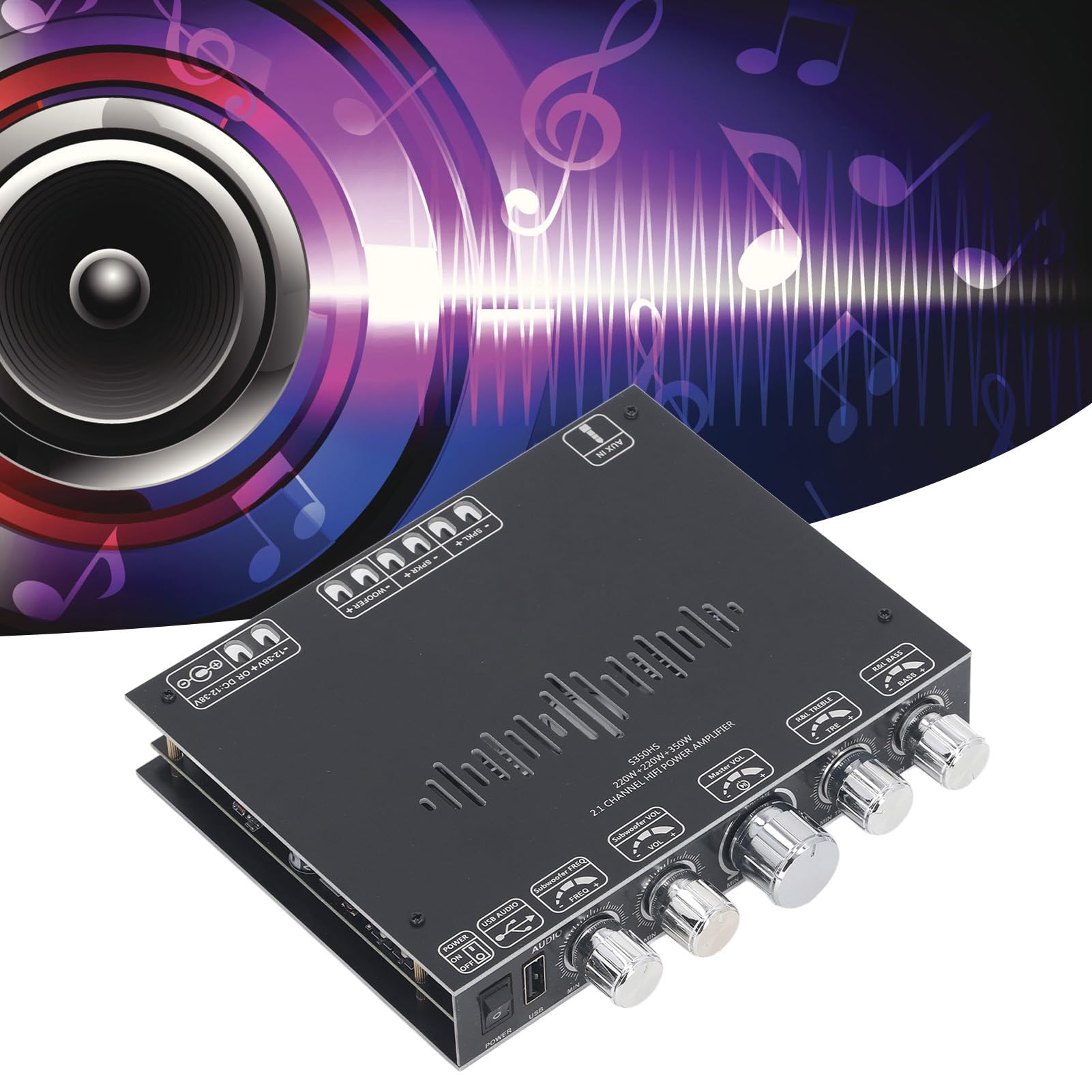 BT 5.1 Amplificatore Scheda stereo 2.1 Canale 350W 220W x 2 Modulo amplificatore audio Bluetooth ad alta potenza con controllo dei bassi di ingresso USB Aux per il audio audio