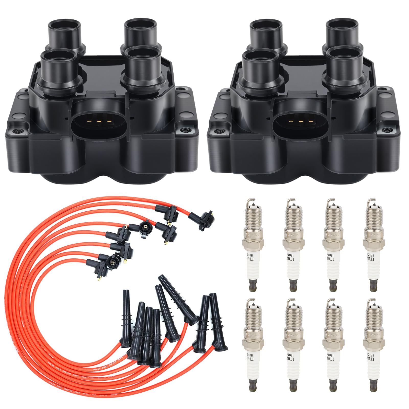 Photo 1 of Set of 2 Ignition Coil and 8 Platinum Spark Plug with Wire Set Compatible with Ford 1997 1998 1999 F-150 F-250 Expedition Crown Victoria Grand Marquis Town Car 4.6L V8 Replacement for FD487