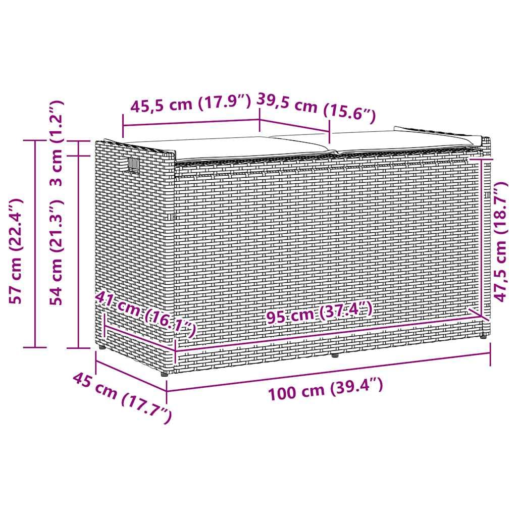 vidaXL Cassapanca da Esterno con Cuscino Nera 100 cm in Polyrattan, panca da giardino, panca da esterno, panca esterna con contenitore