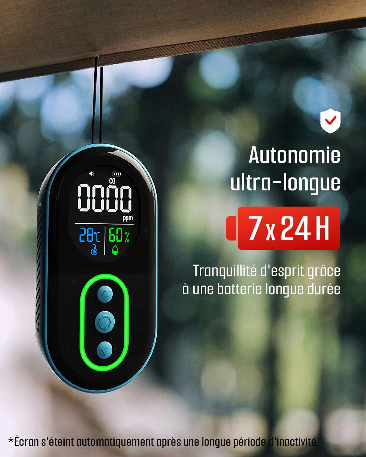 GasDoc DS-399 Détecteur de Monoxyde de Carbone, Détecteur CO Portable 3-en-1 Rechargeable avec Alertes Sonores Visuelles pour Voyage, Détecteur de CO pour la Maison, la Voiture la Tente - Bleu Foncé