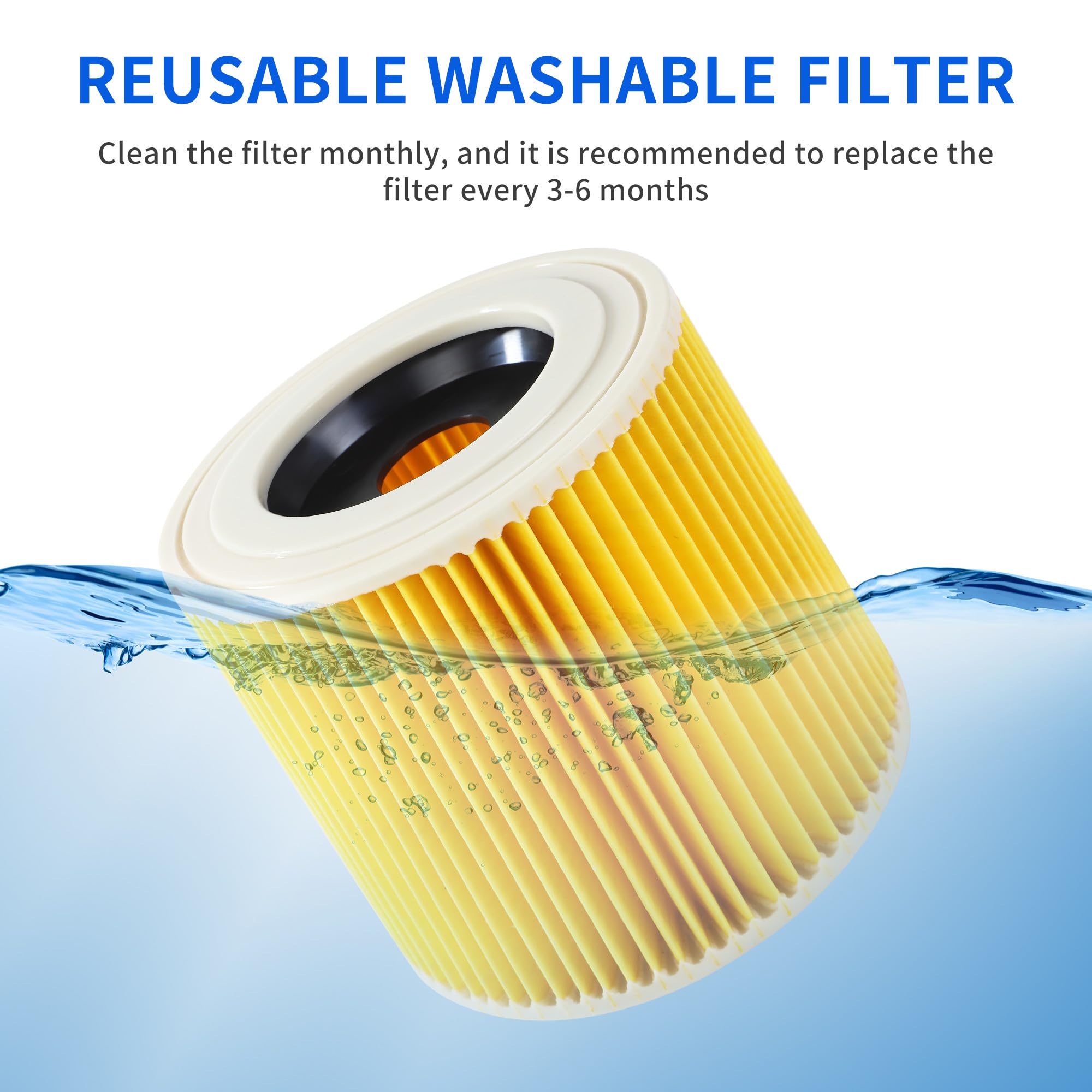 Lot de 3 filtres pour aspirateur Kärcher, filtre à cartouche compatible Kärcher Wd3, avec pinceau, pour [WD3, WD2, WD1, MV3, MV2, A, K, KNT, SE, VC] remplace 6.414-552.0, 6.414-772 contre les