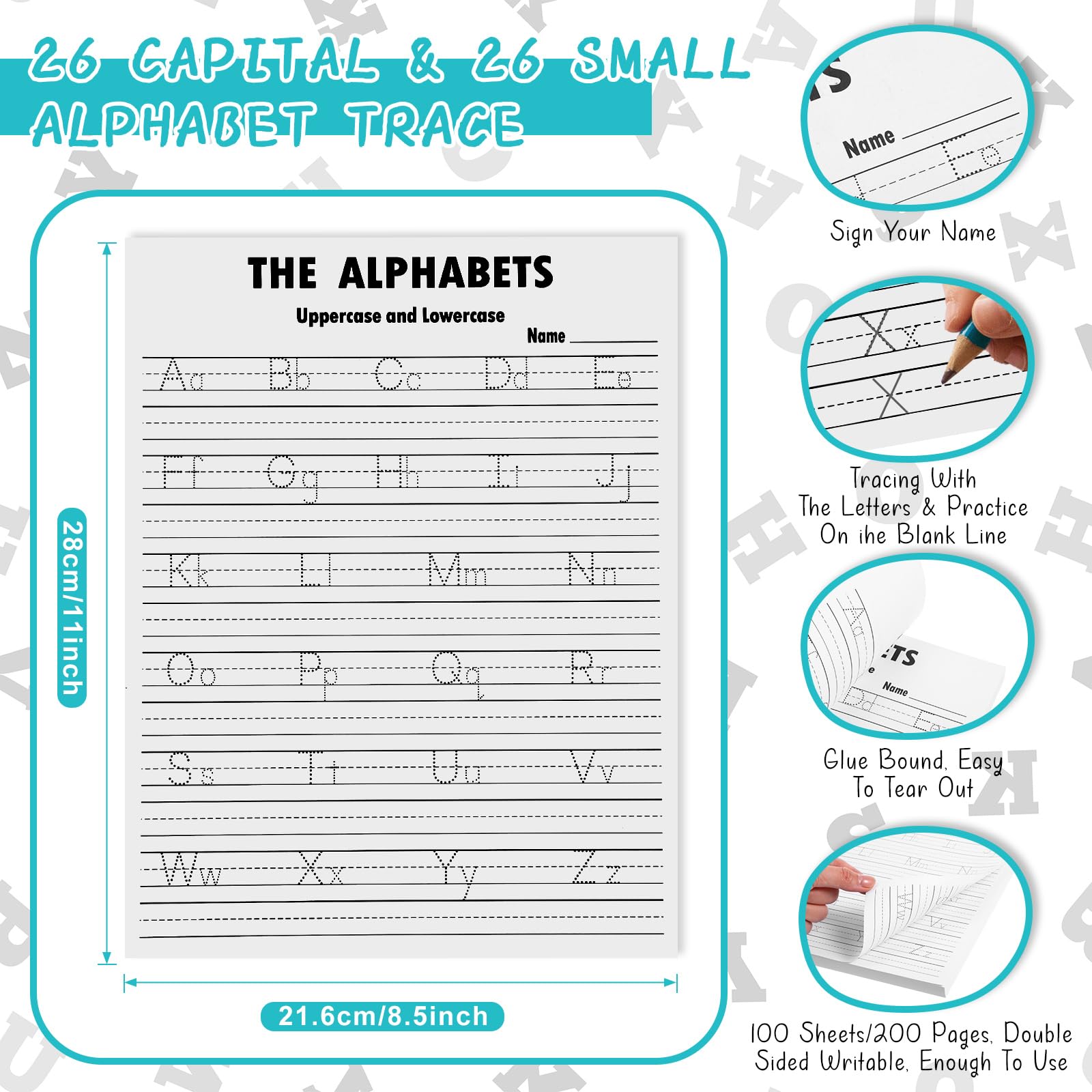 Snapklik.com : 100 Sheets Alphabet Tracing Paper 8.5x11 Inch Trace ...