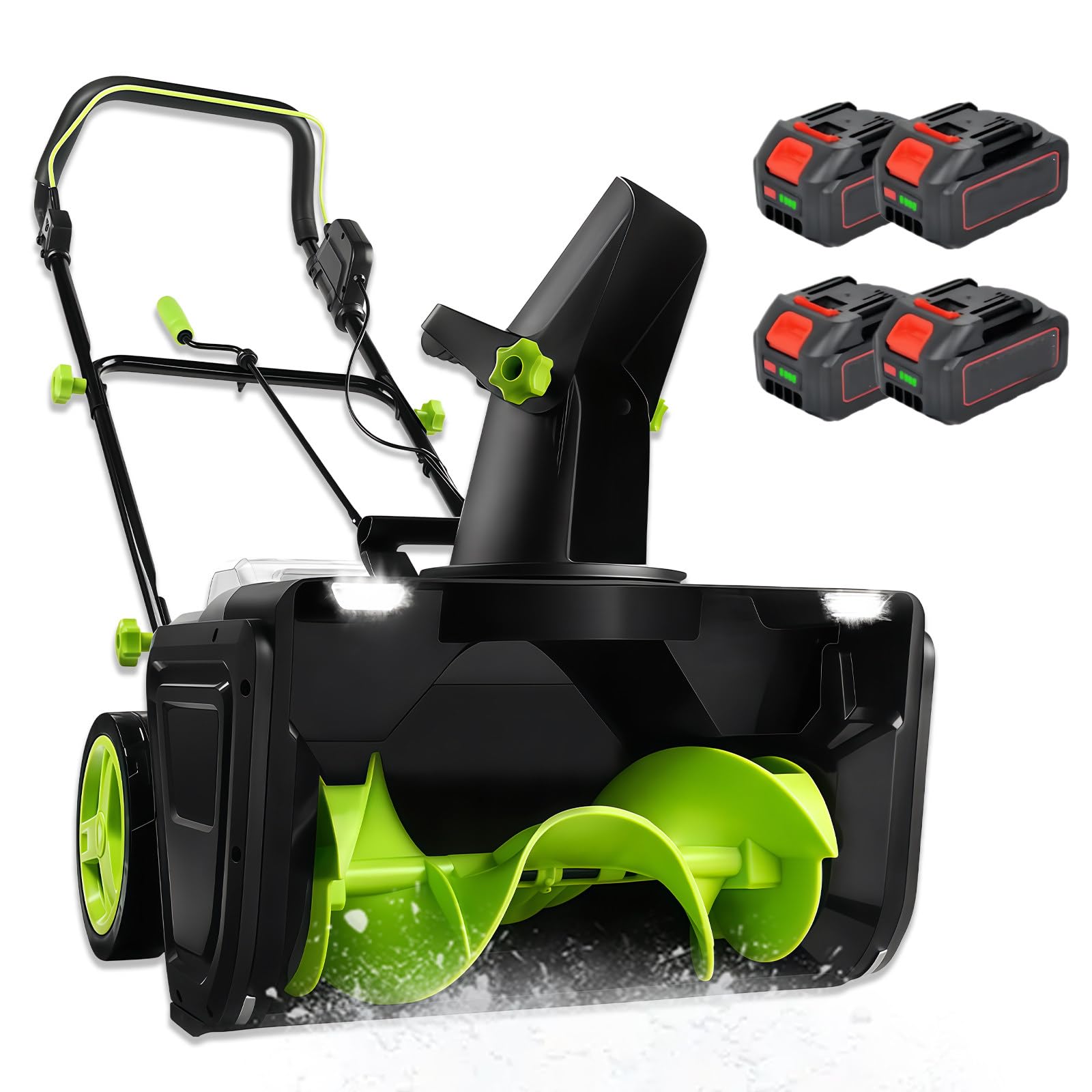 40v Electric Snow Thrower, 3500w Brushless Snow Blower With Led 4batteries