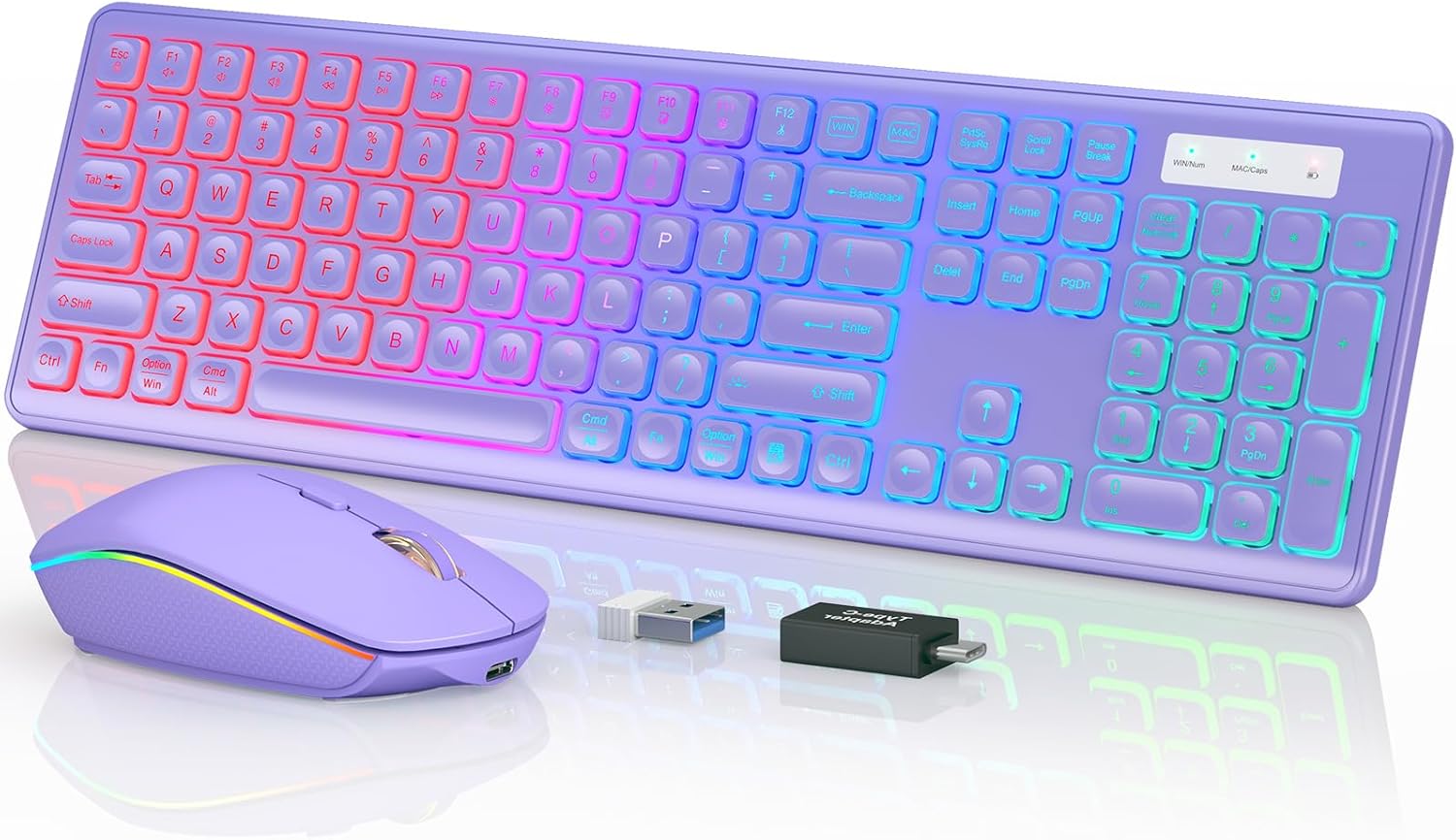 Wi-fi Keyboard and Mouse Combo – RGB Backlit, Rechargeable & Gentle Up Letters, Full-Dimension, Ergonomic Tilt Angle, Sleep Mode, 2.4GHz Quiet Keyboard Mouse for Mac, Home windows, Laptop computer, PC, Trueque, Purple