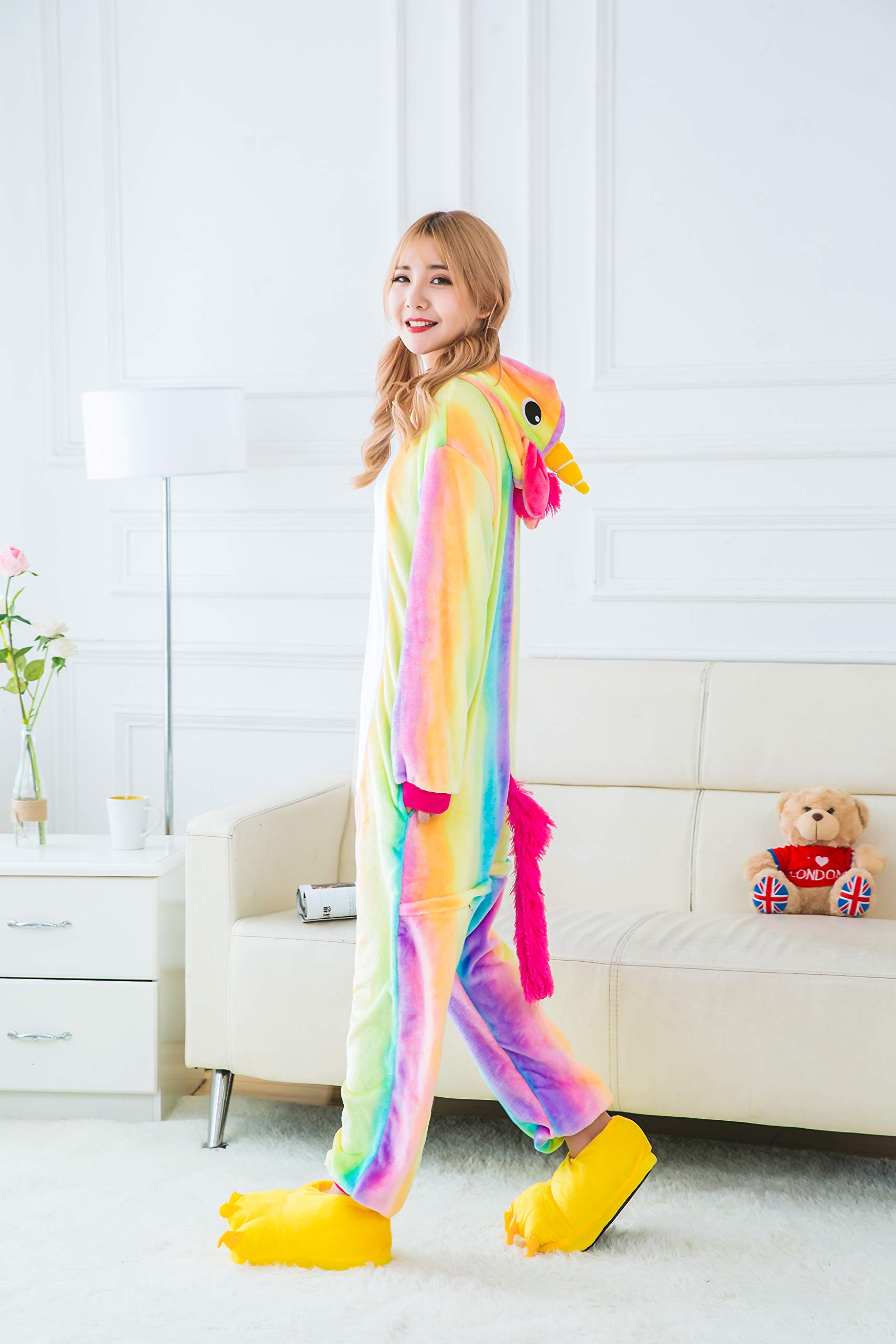 Ensemble de Pyjama Licorne Grenouillère Animaux Siamois Romper Pajamas Kigurumi Onesie Cosplay Animal Combinaison Costume Vêtement de Nuit en Flanelles Soirée Carvanal Halloween Noël Déguisement