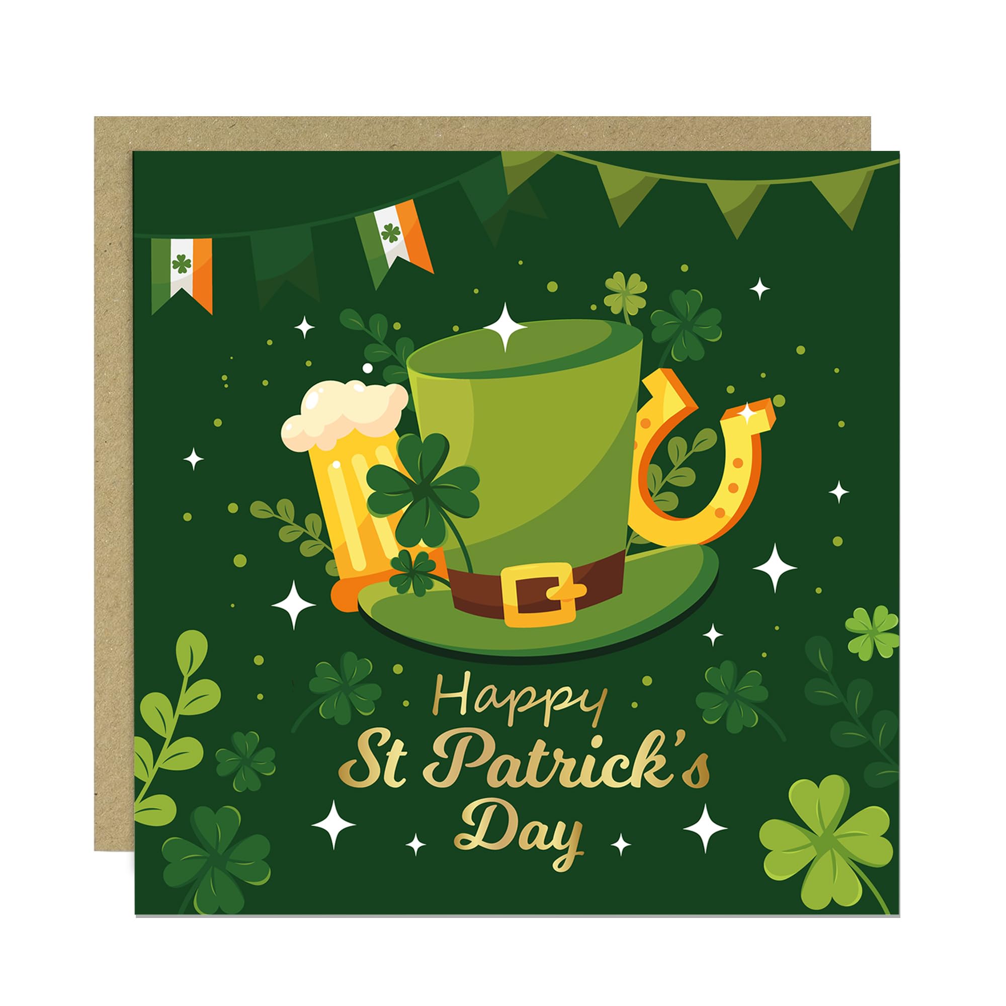 RED OCEAN St Patricks Day Card Happy St Patrick's Day Irish Cards with Shamrock for Mum Dad Auntie Uncle Friend Nanny Grandad Brother Sister Square Card With Envelope