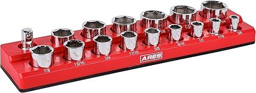 ARES 70236 - Organizador magnético para 16 vasos SAE de 1/2 pulgada, para 15 vasos y 1 adaptador para vaso, mantiene tu caja de herramientas