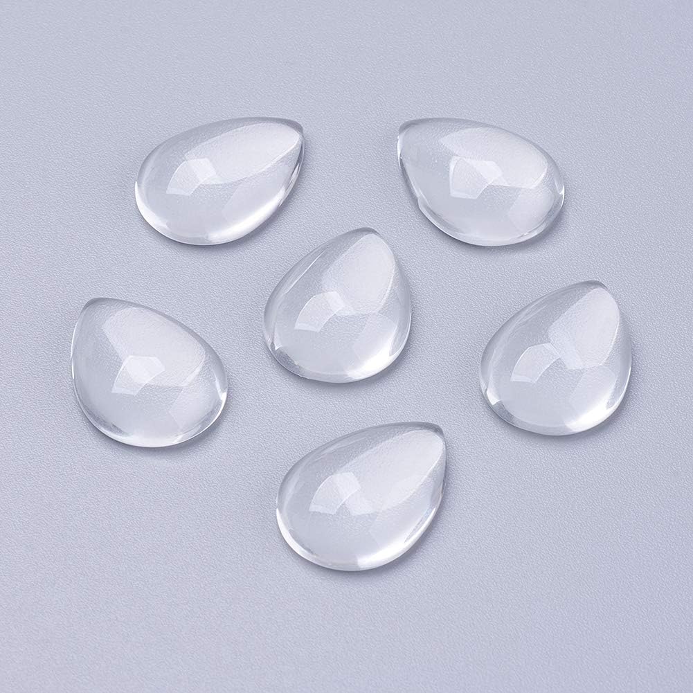 Craftdady 200Pcs Clear Glass Teardrop Cabochons 18x13mm Flat Back Transparent Dome Tile Cabochons for Photo Jewelry Making