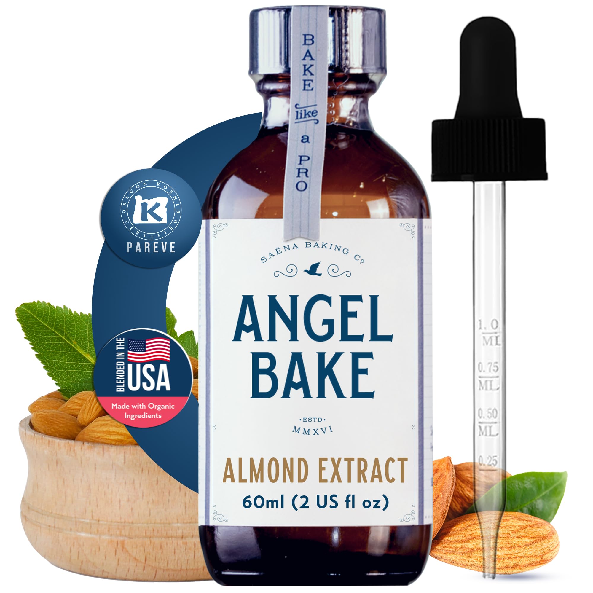 SAENA BAKING CO Pure Almond Extract for and Mixology. Culinary Grade. Keto Friendly, Vegan and Gluten Free. (Almond, 2 Oz)