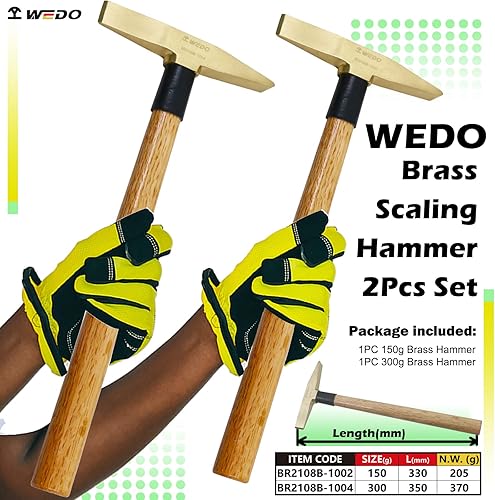 Miniatura 2 de WEDO Juego de martillo de soldadura de latón de 2 piezas, 5.29 oz+10.58 oz, mango de madera, martillo escalador, martillo astillado, forjado a