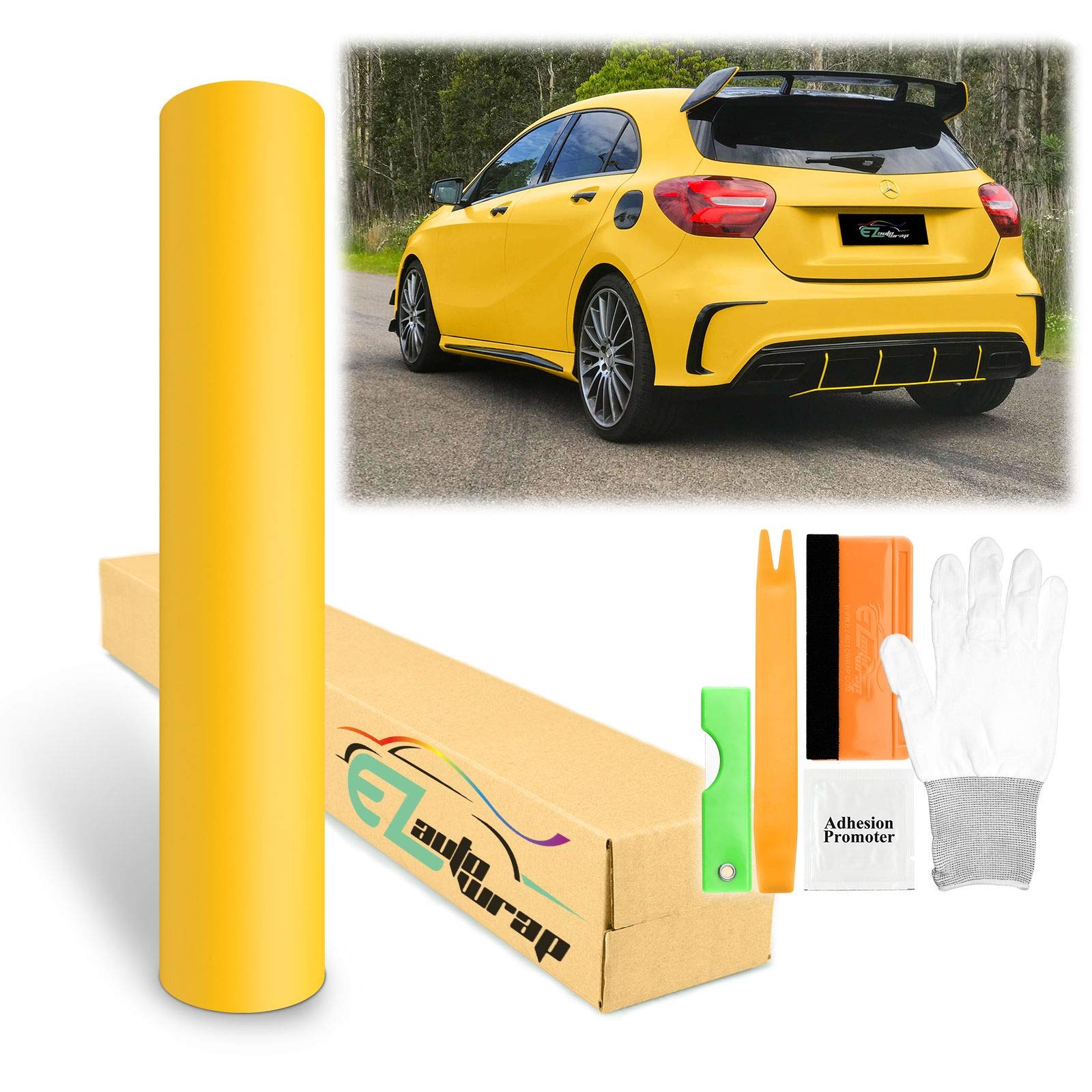 Free Tool Kit Matte Flat Yellow Car Vinyl Wrap Sticker Decal Film Sheet with Air Release - 60