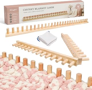 48" Solid Wood Chunky Blanket Loom for Chunky Yarn to Knit without Needles | Foldable Chunky Yarn Loom for Blankets & Scarves - Available in 32"/48"/60"/72" - with Storage Bag, Stress Relief DIY Gift