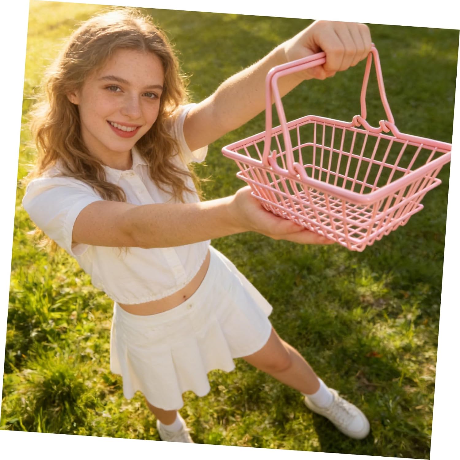 ORFOFE 2Pcs Small Metal Storage Baskets Shopping Bins with Handles for Organizing and Groceries Portable Desk Decor Soft