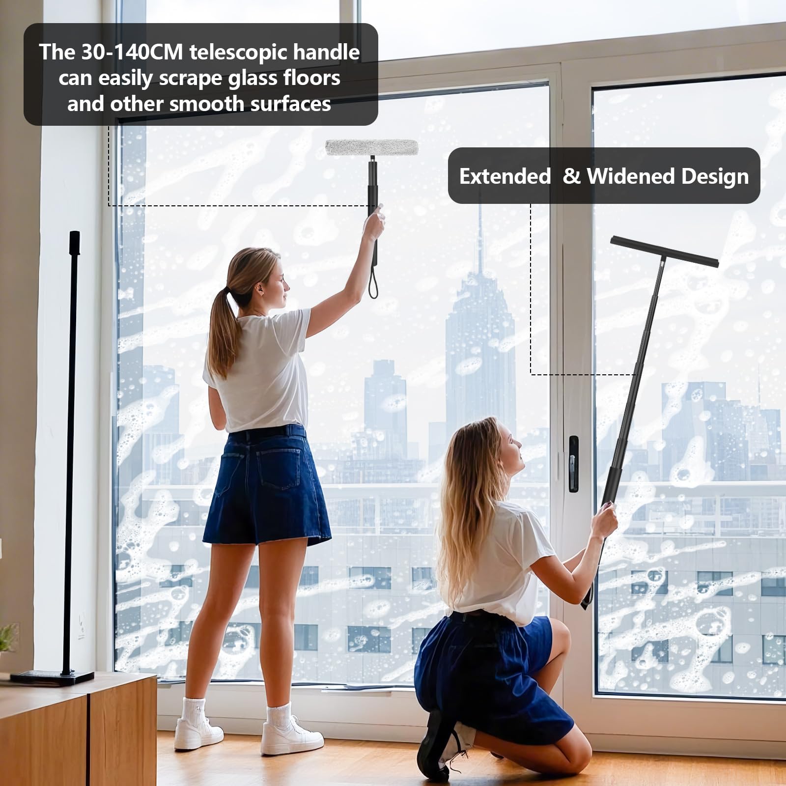Douchewisser zwart met telescoopsteel 30-120 cm, raamwisser en