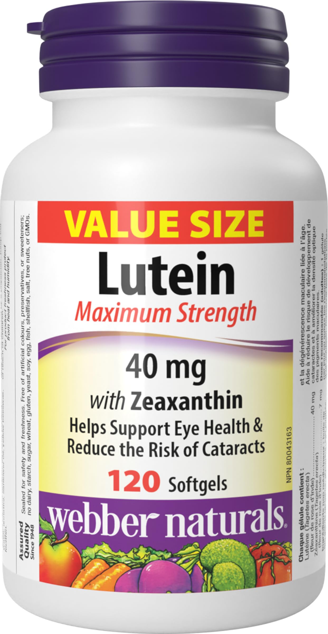 Webber Naturals Lutein 40 mg, 120 Softgels, Maximum Strength Eye Support Supplement with Zeaxanthin