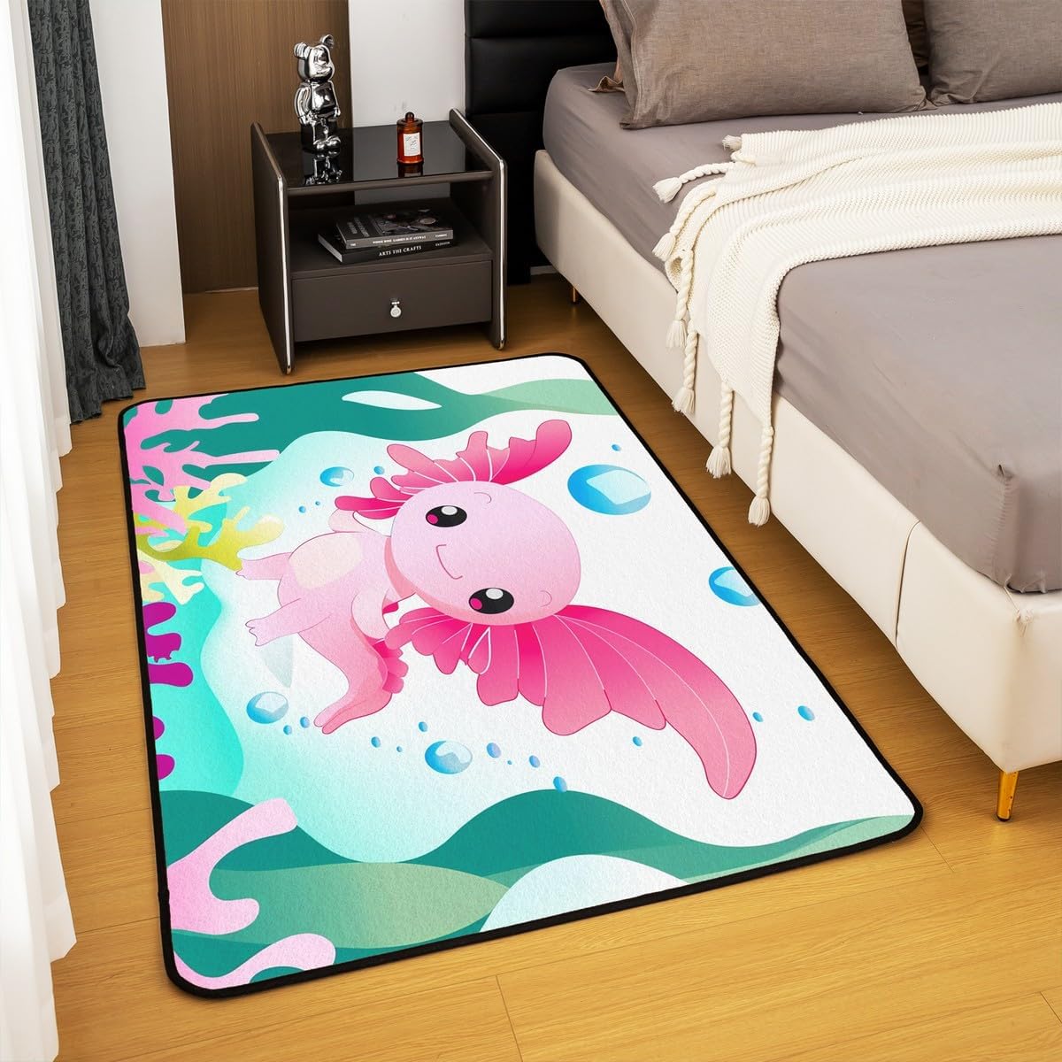 Erosebridal Kawaii Pink Axolotl Carpet Cartoon Axolotl Area Rug 5X7,Seaweed Ocean Sealife Indoor Floor Mat for Kids Girl Women Lady Funny Underwater World Marine Decorative Accent Rug