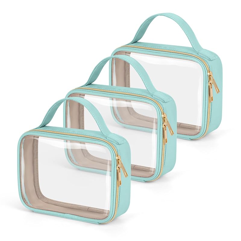 Wedama Necessaire transparente com alça, 3 unidades, PVC, cor Cyan Green
