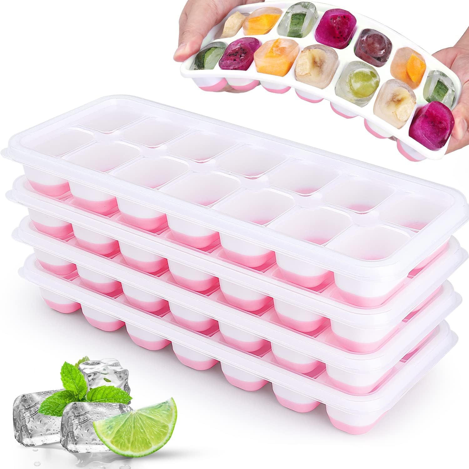 lot de 4 bacs à glaçons avec couvercle