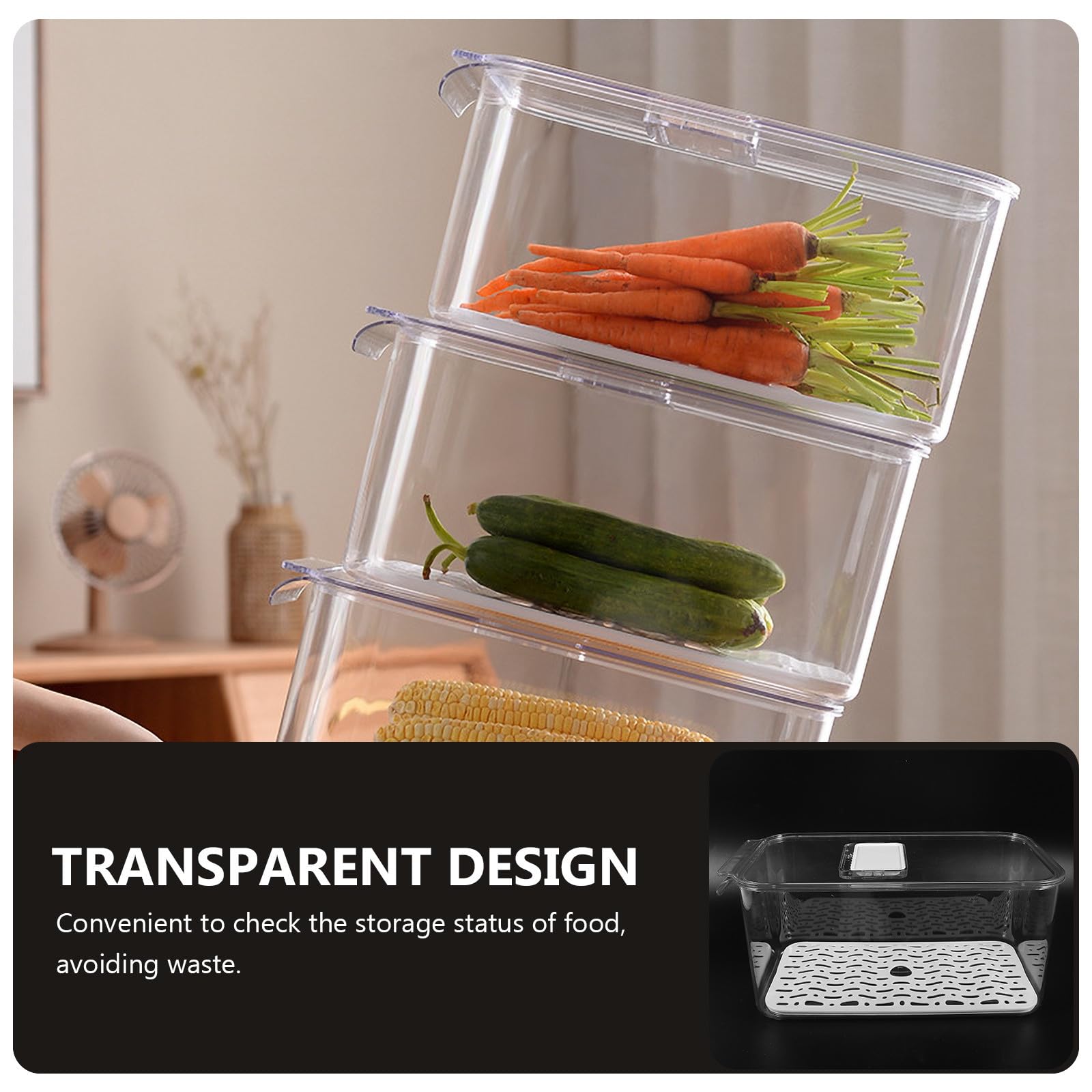 Contenedor de Almacenamiento para Refrigerador Pet Pp Gran Capacidad | Bandeja de Drenaje, Sellado Hermético para Conservación, Organización de Frutas y Verduras