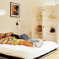 Vista 8 de Divisores de habitación, pantalla plegable de privacidad de madera con tres estantes de exhibición adecuados para oficina en casa, estudio, Blanco