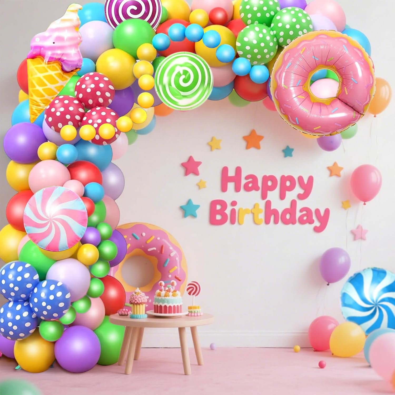 Birthday Decorations for Girl ,Sweet Birthday Party Decorations ,Lollipop Foil Balloon , Donuts Ice Cream Candy Balloons Garland kit for Girl Boy Castle Lollipop Supplies image 5
