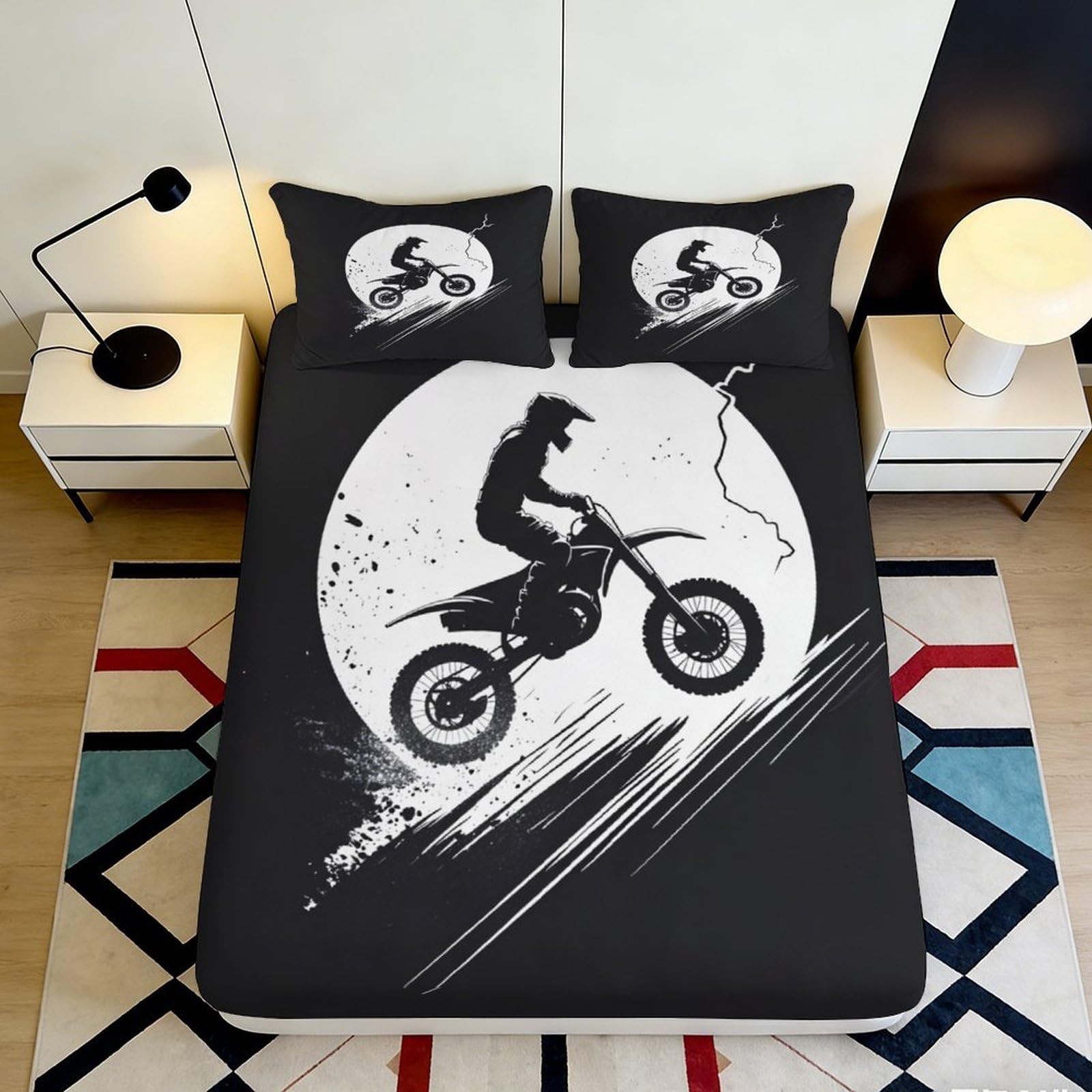 Pnayamiorkfel Style-4 3D Printed Motocross Moon Fitted Sheet Microfiber Soft Black Bed Cover Extreme Sports Bedroom Decor 90X200x25cm